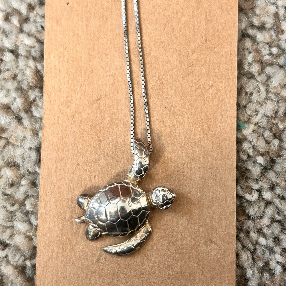 Silver Turtle Pendant Necklace